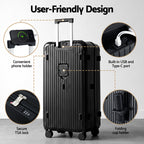Wanderlite 28" Trunk Luggage Suitcase Travel 5 Wheels Type-C Port TSA Black