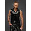 Noir Snake Wetlook Sleeveless Zip Up Top With Sheer Hood - Black - Small