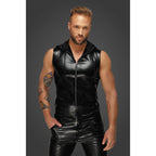 Noir Snake Wetlook Sleeveless Zip Up Top With Sheer Hood - Black - Small