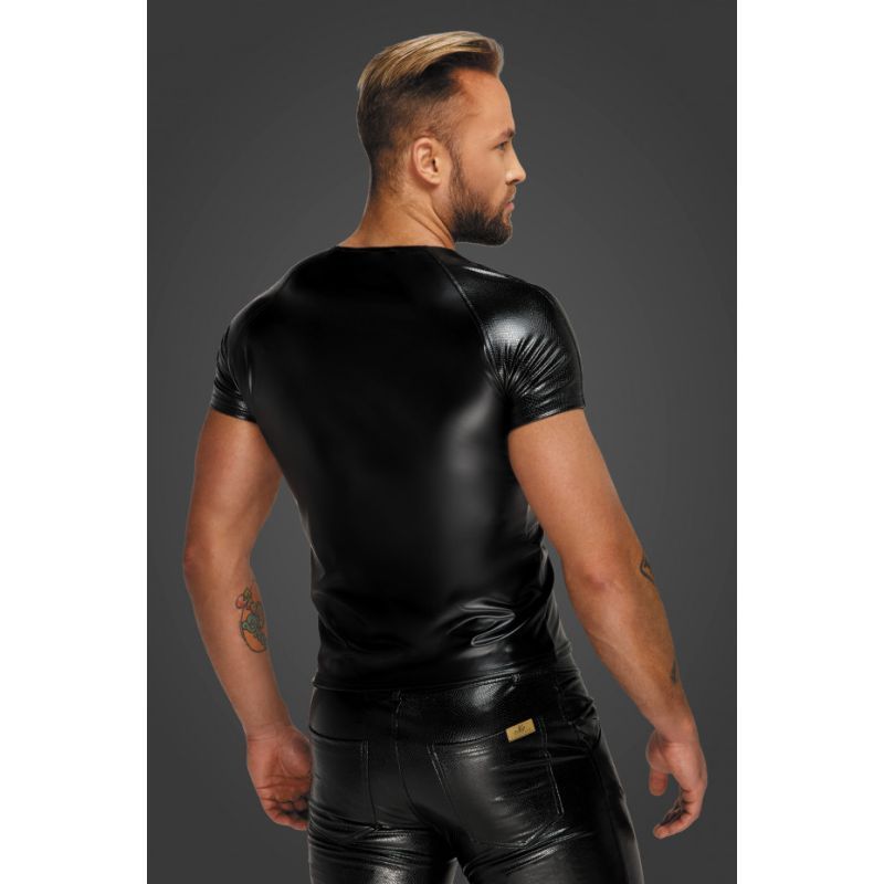 Noir Wetlook T Shirt With Snake Sleeves Black - Black - Large
