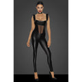 Noir Power Wetlook Overall With Tulle Panel Black