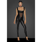 Noir Power Wetlook Overall With Tulle Panel Black