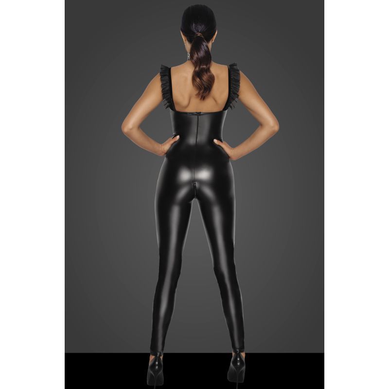 Noir Power Wetlook Overall With Tulle Panel Black