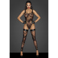 Noir Tulle Bodysuit W Patterned Flock Embroidery - Black - Small