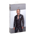 Noir Power Wetlook Mens Jacket Pleated Pvc Epaulets Black