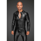 Noir Power Wetlook Mens Jacket Pleated Pvc Epaulets Black