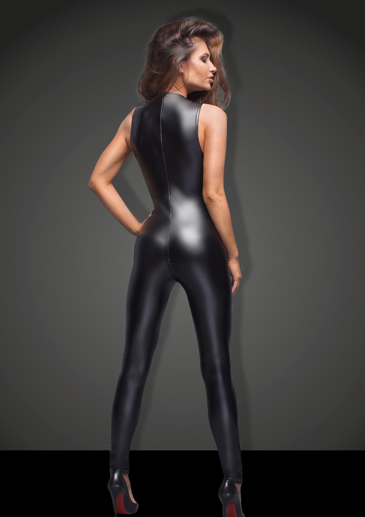 Noir Sleeveless Power Wetlook Overall With Lace
