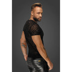 Noir Leopard Flock V Neck T Shirt