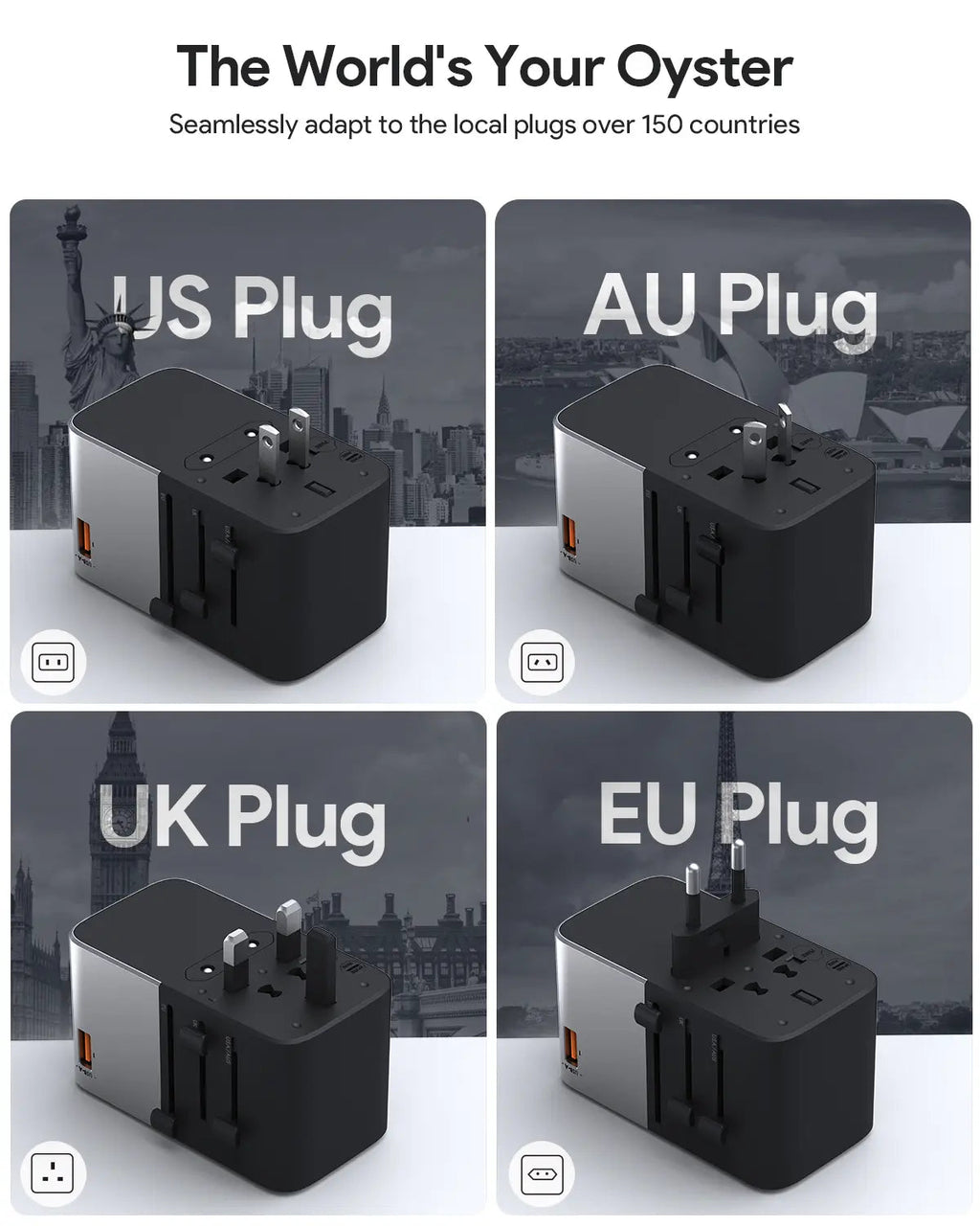 Aukey Travel Mate 100W GaN Universal Adapter with USB ports (PA-TA09A)