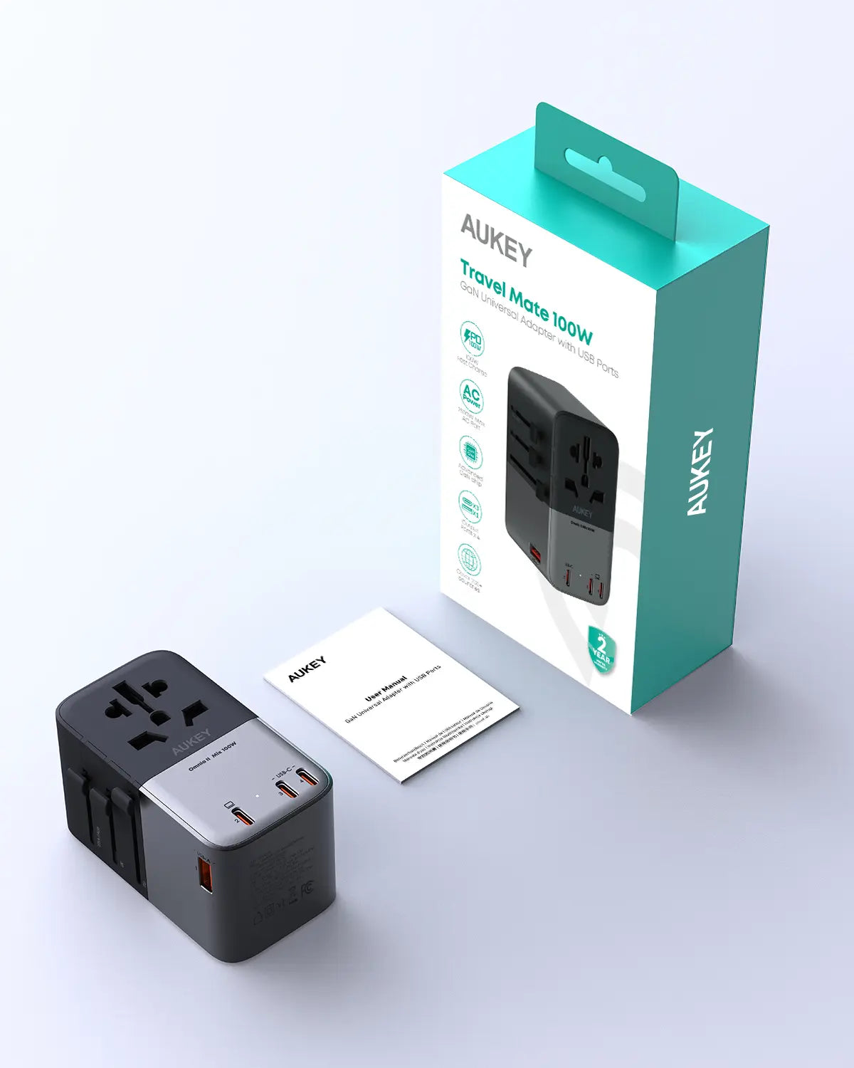 Aukey Travel Mate 100W GaN Universal Adapter with USB ports (PA-TA09A)