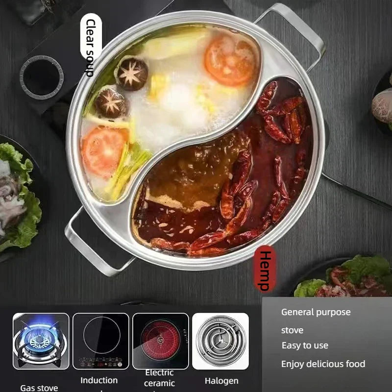 32cm 316 Stainless Steel Twin Divided Hot Pot Silver
