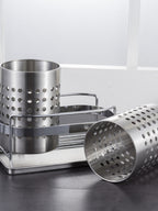 Stainless Steel Double-Tube Cutlery Basket With Storage Rack for Household Kitchen-Silver