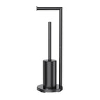 2-in-1 Floor Standing Roll Paper Holder and Toilet Brush For Bathroom and Toilet-Black
