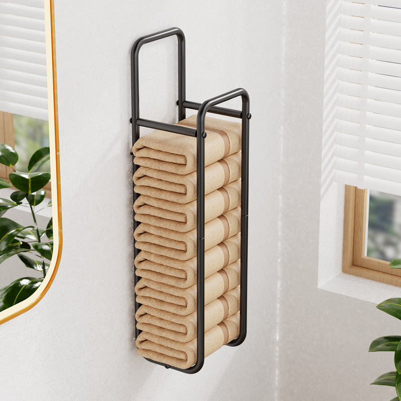 Double-Pole Towel Rack, Wall-Mounted Storage Rack for Bathroom,Black