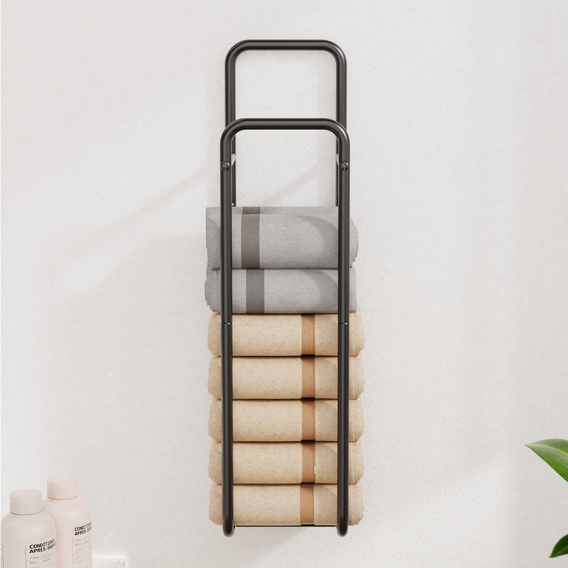 Double-Pole Towel Rack, Wall-Mounted Storage Rack for Bathroom,Black