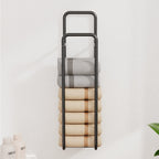 Double-Pole Towel Rack, Wall-Mounted Storage Rack for Bathroom,Black