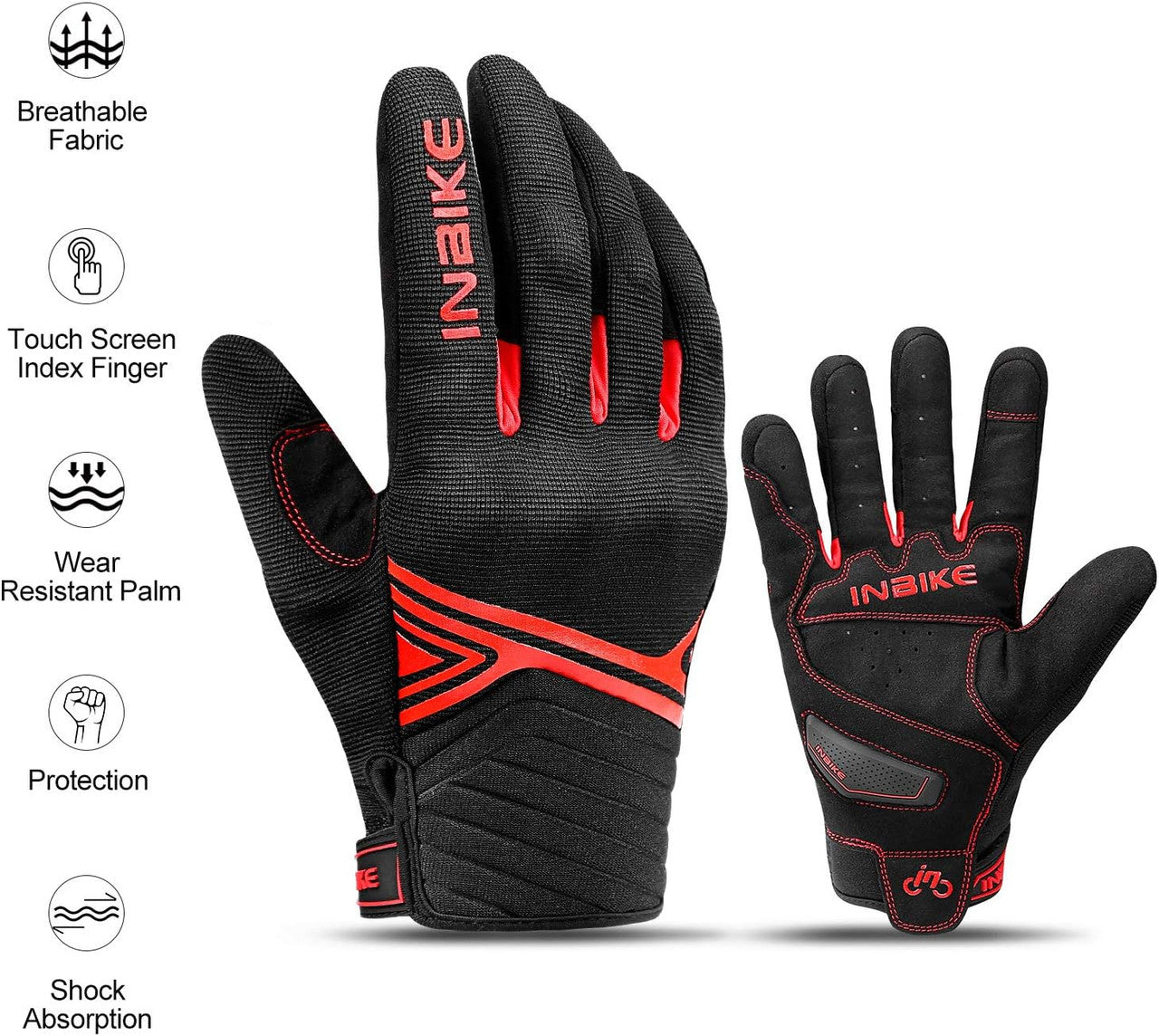 Breathable Mesh Motorcycle Gloves Touchscreen with TPR Palm Pad Hard Knuckle-Red-Medium
