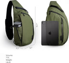 Crossbody Left Shoulder 7.5L - Crossbody Bag Men,Sling Backpack - Fits 12" Tablet - Single Shoulder-Green