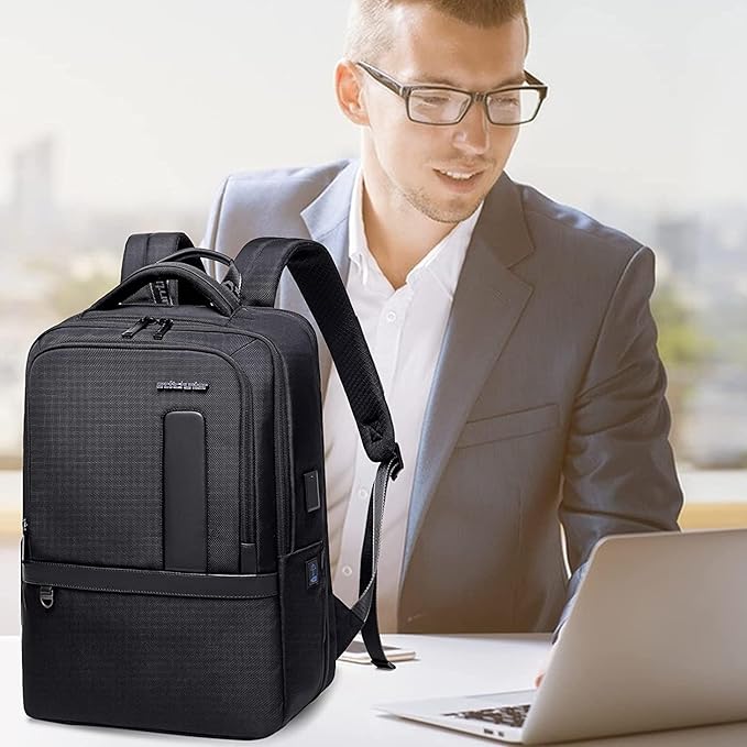 27L Laptop Backpack for Men–USB & Type-C Charging Port, Water-Resistant, Fits 18" Laptop, Expandable, Perfect for Office and Travel-Grey
