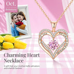 18K Rose Gold Necklaces for Women, 928 Sterling Silver Gifts for Mothers Day, Jewelry for Wife Mom Her Girlfriend, Birthstone Diamond Necklace for Birthday Anniversary, Heart Pendant Jewelry-OCT