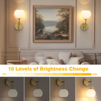 Rechargeable Wall Light Indoor,Battery Operated Wall Lamp with Remote,Indoor Wall Light with 3 Color Modes and RGB,Frosted Glass Wall Mounted Lamp for Living Room Bedrooms 2 Pack (Gold)