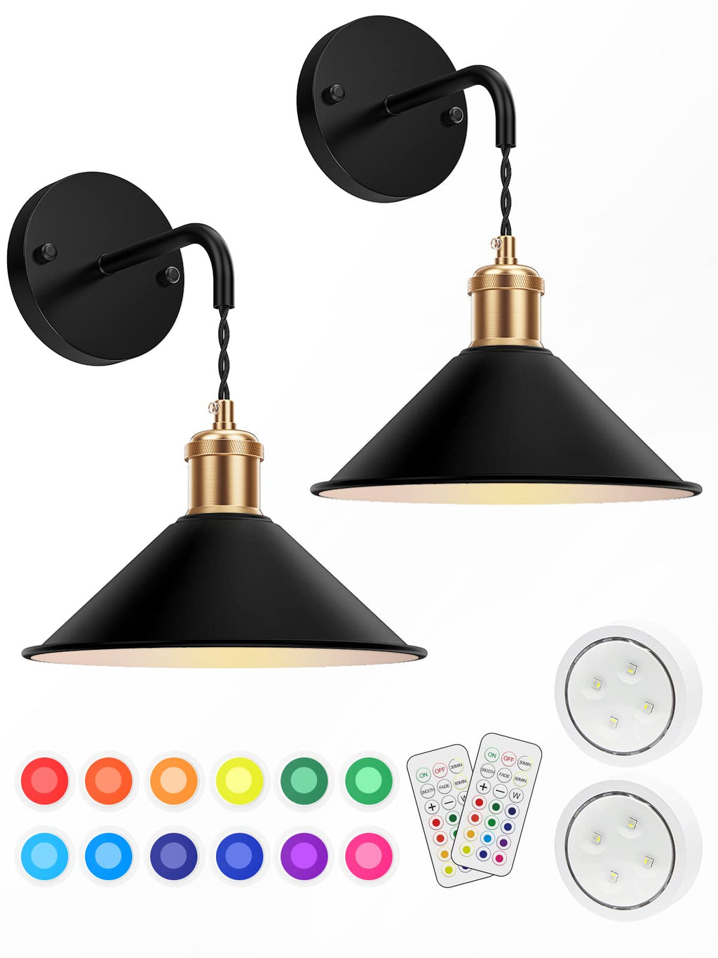 Battery Operated Wall Sconce, Wireless Wall Lights Set of 2, 13 RGB Colors Dimmable Battery Powered Wall Lamp with Remote Memory Function Auto Timer for Bedroom Living Room Hallway