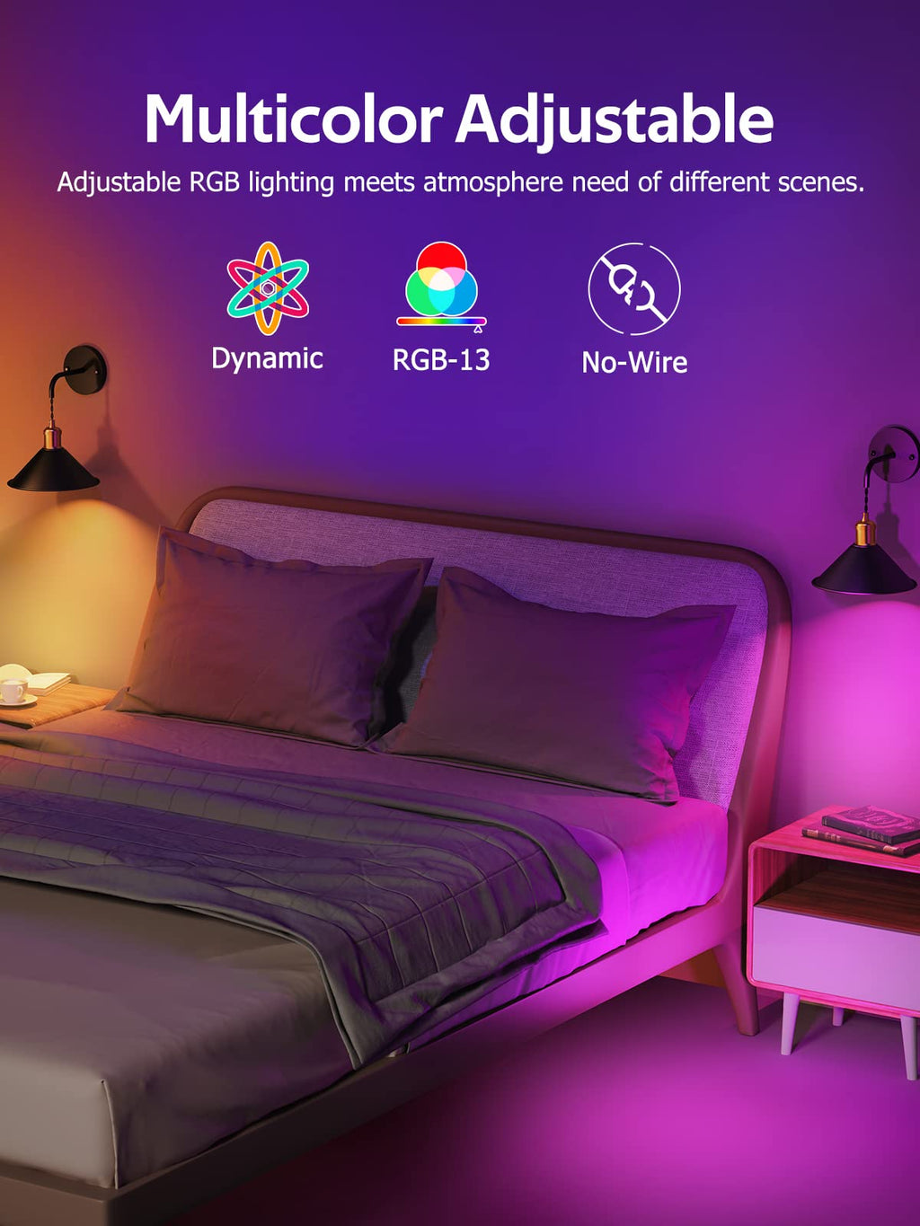 Battery Operated Wall Sconce, Wireless Wall Lights Set of 2, 13 RGB Colors Dimmable Battery Powered Wall Lamp with Remote Memory Function Auto Timer for Bedroom Living Room Hallway