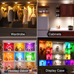 Puck Lights with Remote Control, 4-Pack Wireless Stick On Lights for Under Cabinet, Closet, Bedroom, Staircase & Bookshelf, 3000mAh Battery Operated Color Changing Lighting (RGB&CCT)