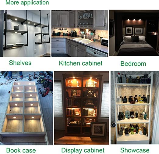Linkable Under Cabinet LED Lighting 12V Slim Aluminum Dimmable Puck Lights Direct Wired with RF Remote Control for Kitchen Lighting(6pack,Daylight White)