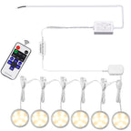 Linkable Under Cabinet LED Lighting 12V Dimmable Puck Lights Hardwired with Wireless RF Remote Control for Kitchen Mood Lighting(6 Lights, Warm White)