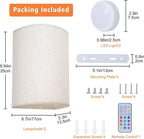Battery Operated Wall Lights Indoor with Remote, Wireless LED Wall Lights with Fabric Shade, 12 Colors + Day White Changeable Dimmable Wall Lamp for Living Room Bedroom Hallway