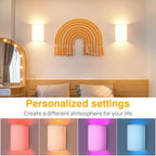 Wall Lights Set of 2, Battery Operated Fabric Sconce with Remote, LED Lamps in RGB+Warm White, Dimmable Timer for Bedroom and Living Room Lighting