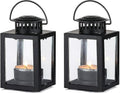 Tea Light Lanterns 2pcs Vintage Style Hanging Garden Lanterns Indoor Outdoor Black Compatible with Candles Blue Light Holder