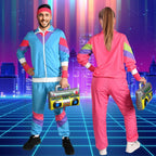 80s Fashion Height Shell Jacket Costume, 80s Fancy Dress Men Women with Headband Bracelet, 1980s Disco Fancy Dress red-XL