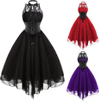 Sleeveless Gothic Lace Dress for Women 80s Party Dress Corset Halter Lace Swing Cocktail Purple XXL