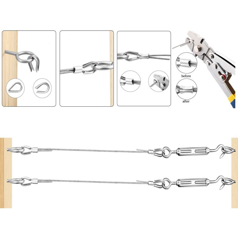 30M/2mm Stainless Steel Wire Kit with M5 Tensioner for Plants, Clothesline, Railings