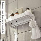 Set of 2 shower shelves, shower shelf without drilling, wall shelf with 6 removable hooks, for bathroom, kitchen, white