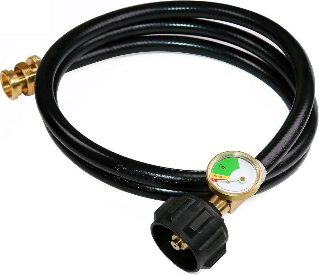 5 FT Propane Hose Adapter with Propane Tank Gauge for Weber Q1200, 1000 Propane Grill, 1 lb to 20 lb Propane Converter Hose for Propane Stove, Tabletop Grill and More 1lb Portable Appliance