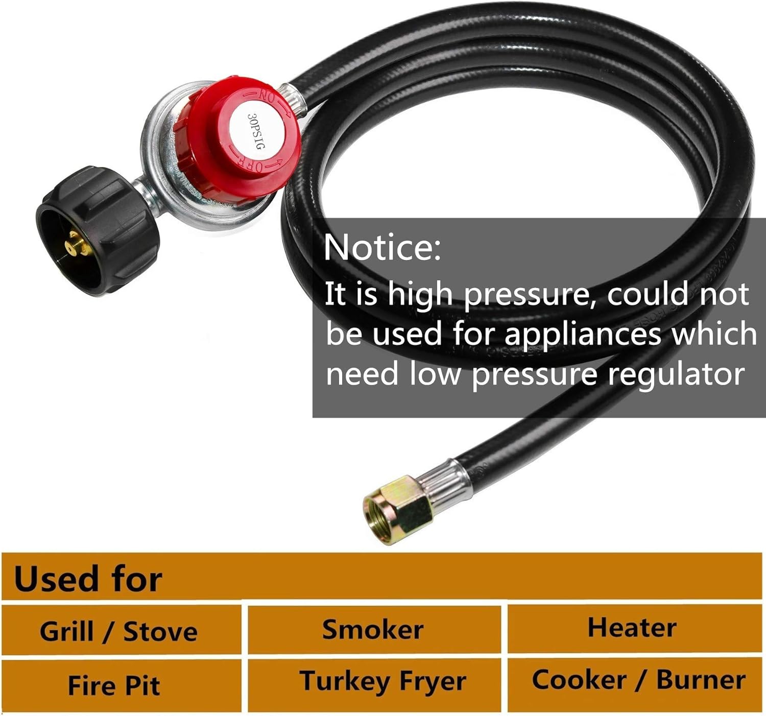 0-30 PSI Adjustable Propane Regulator with 4 Feet QCC1/Type1 Hose - Fits for Propane Burner Turkey Fryer Smoker and More Appliances - Safety Certified