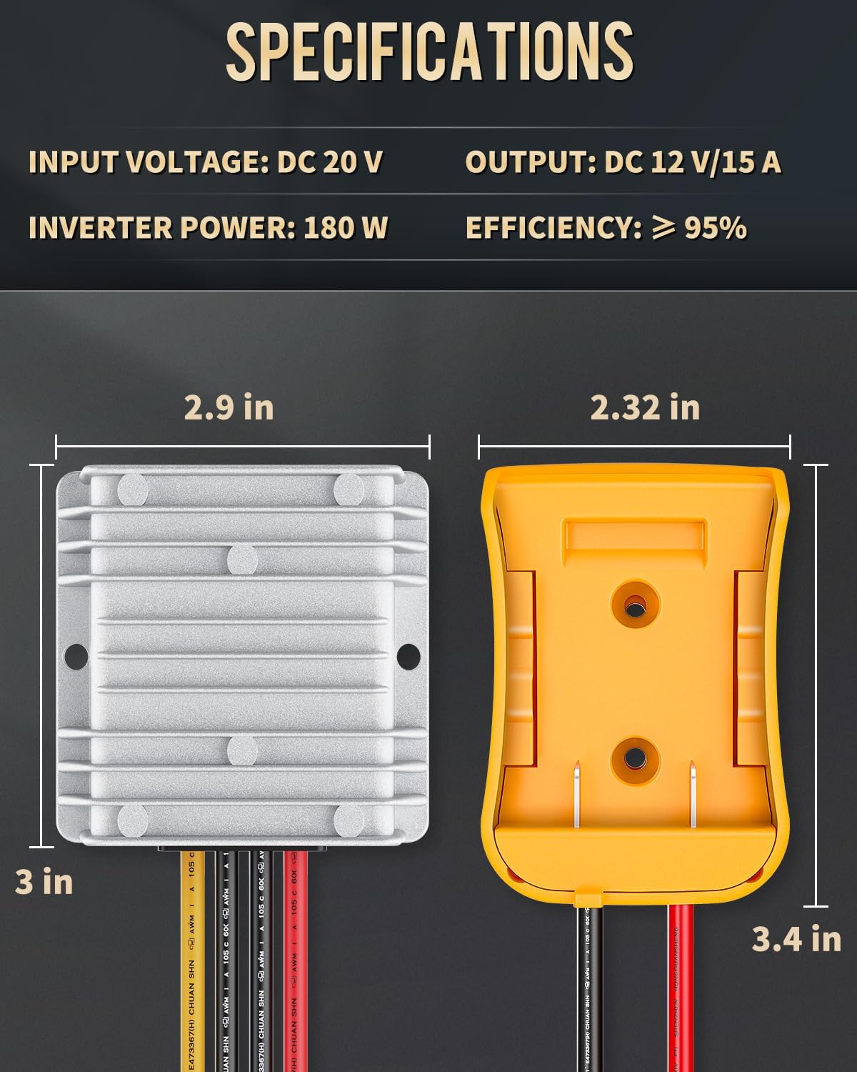 20V to 12V Step-Down Converter for Dewalt Battery, DC Power Adapter, Voltage Reducer Transformer 180W Buck Converter Regulator for Golf Cart RC Car Truck Light & DIY