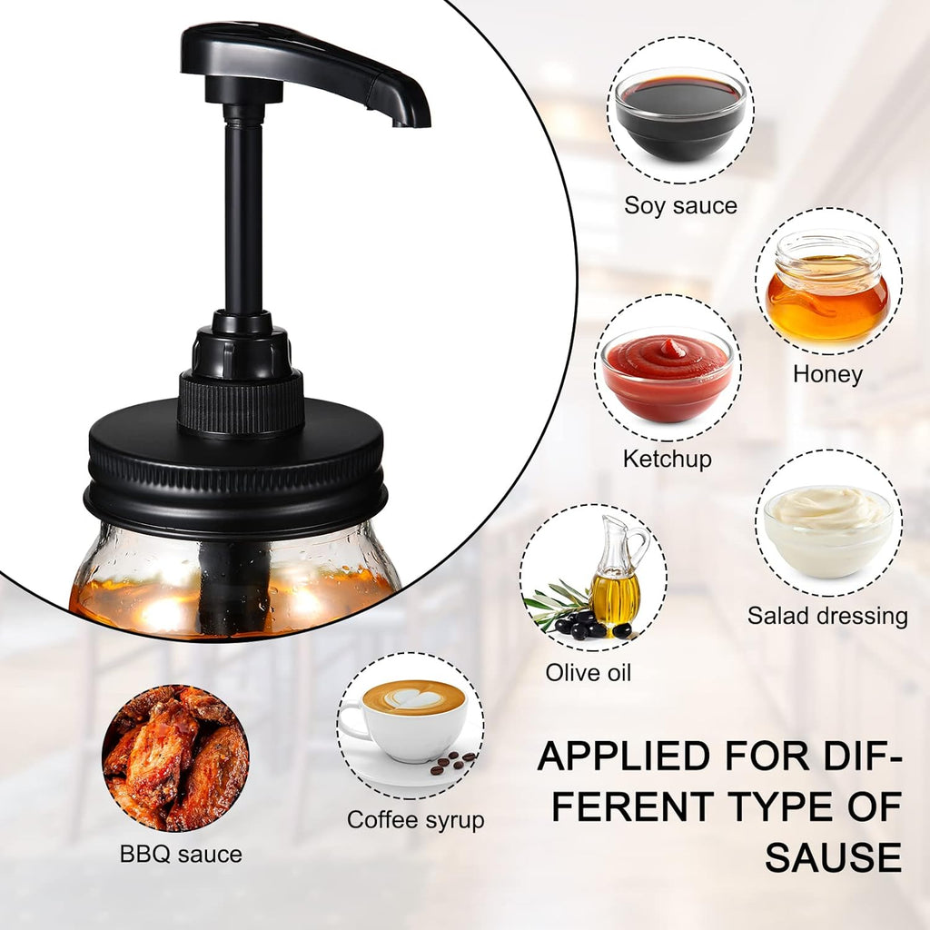 4 Pack Mason Canning Jar Syrup Dispenser Coffee Syrup Dispenser Pump Lids Set with Labels and Pen Honey Pump for 16 oz Regular Mouth Mason Canning Jars