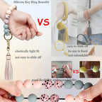 Key Ring Bracelet Car Keychain Holder Wristlet Silicone Women Beaded Bangle Chains