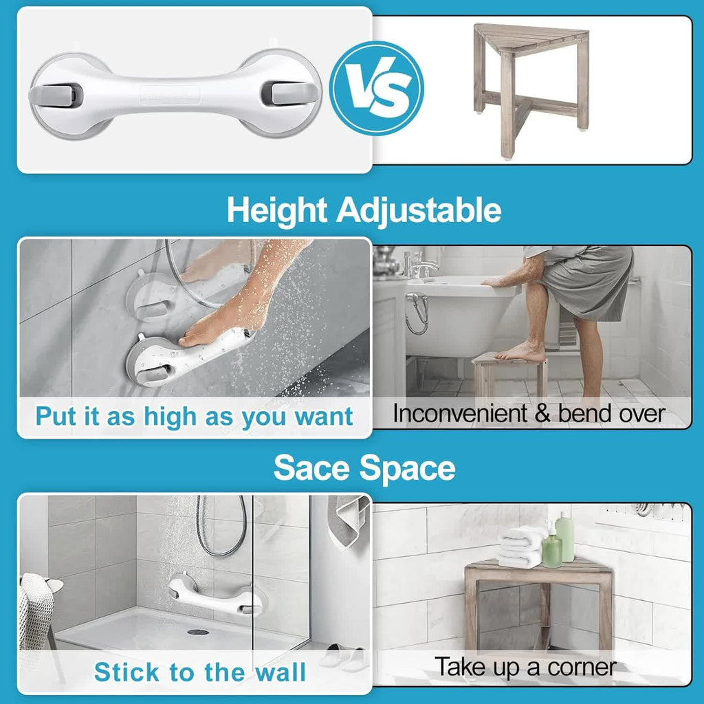 Shower Foot Rest for Wall, 12 Inches Shower Pedicure Foot Stool for Shaving Legs Bathroom Stool with Powerful Suction Cups Foot Stand for Inside Shower Suitable for Small Shower Spaces