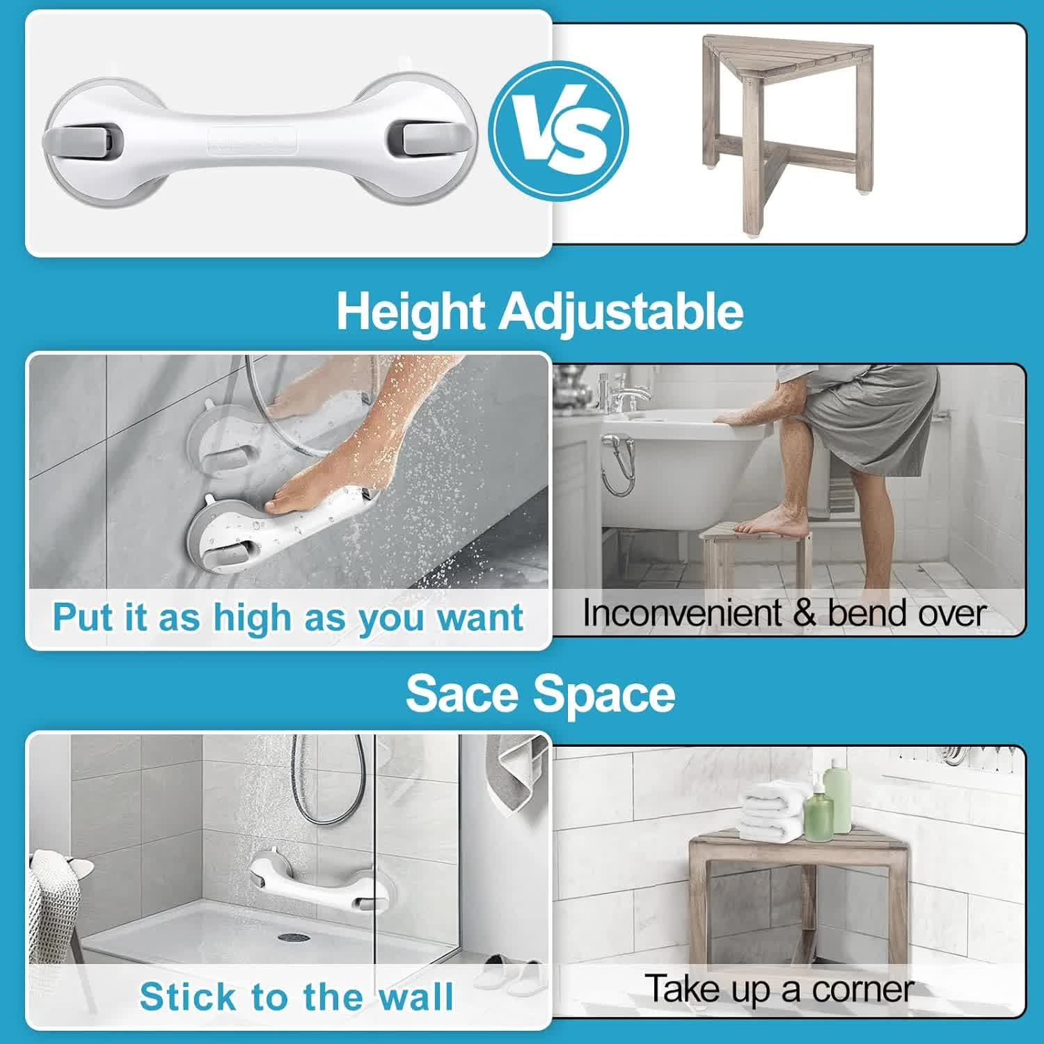Shower Foot Rest for Wall, 12 Inches Shower Pedicure Foot Stool for Shaving Legs Bathroom Stool with Powerful Suction Cups Foot Stand for Inside Shower Suitable for Small Shower Spaces