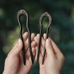 Carved Hair Forks for Buns for Women Two Prong Hair Stick for Long Hair U Shape Wood Hair Pin Handmade Hair Accessories(2pack)
