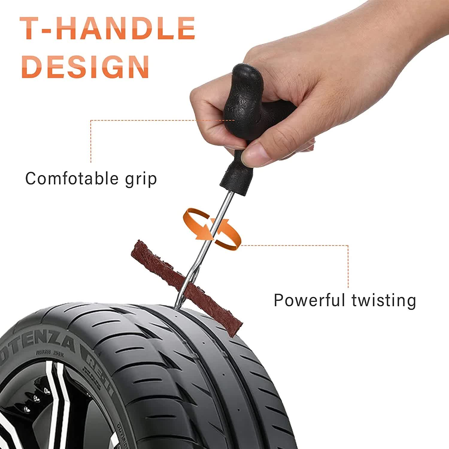 32 Pieces Tire Repair Kit with Plug Tire Plug Kit Tire Plug Repair Kit T Handle Tire Repair Tools to Fix Punctures and Plug Flats for Truck, Rv, SUV, ATV, Motorcycle, Car, Tractor, Trailer