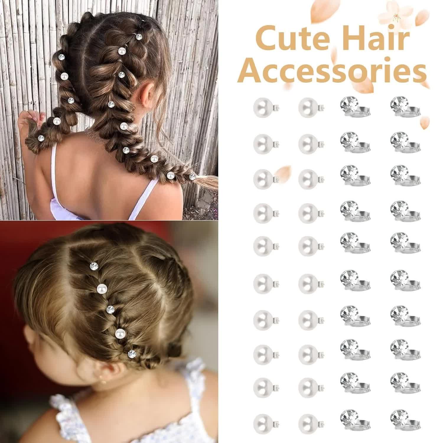 40 Pcs Mini Rhinestone Hair Clips Tiny Pearl Hair Clips Decorative Hair Clips Sparkly Crystal Hair Pins Silver White Hair Clips Wedding Bridal Hair Accessories for Girls Women