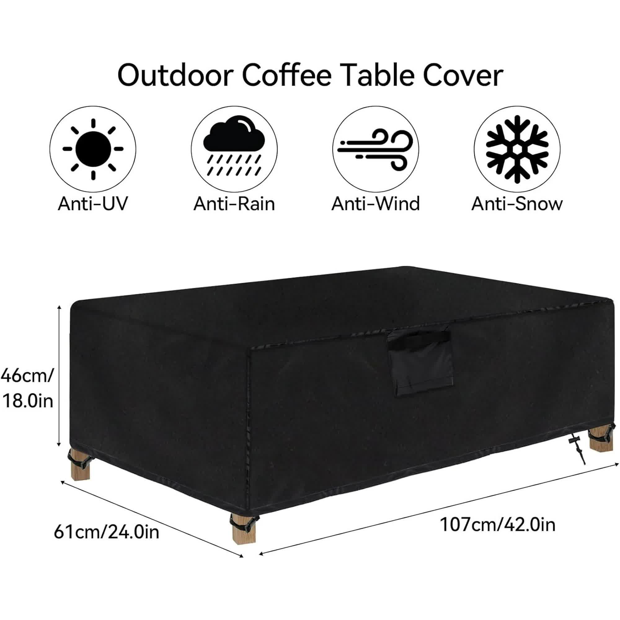 Outdoor Coffee Table Cover, 42"(L) x 24"(W) x 18"(H) Rectangular Patio Coffee Table Cover with Air Vent, Waterproof Windproof Patio Furniture Cover for Coffee Table(Black)