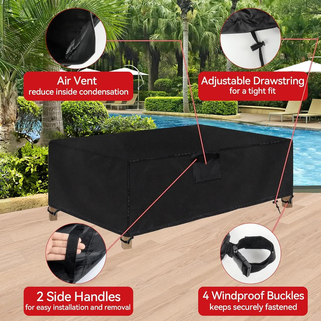 Outdoor Coffee Table Cover, 42"(L) x 24"(W) x 18"(H) Rectangular Patio Coffee Table Cover with Air Vent, Waterproof Windproof Patio Furniture Cover for Coffee Table(Black)