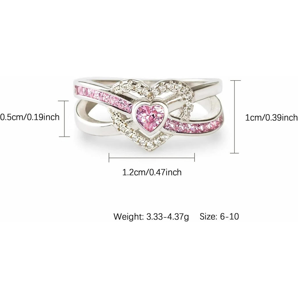 Dainty Infinity Heart Promise Ring for Women 925 Sterling Silver Pink Love CZ Birthstone Cute Ring for Wife Eternity Wedding Engagement Band Rings Jewelry Birthday Gift to Daughter Mother
